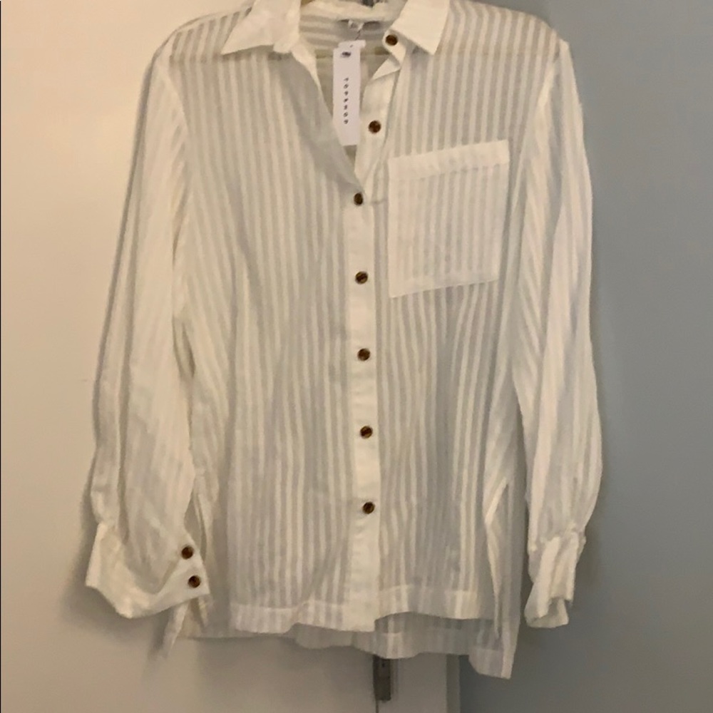 White on White Striped Sheer Topshop Blouse